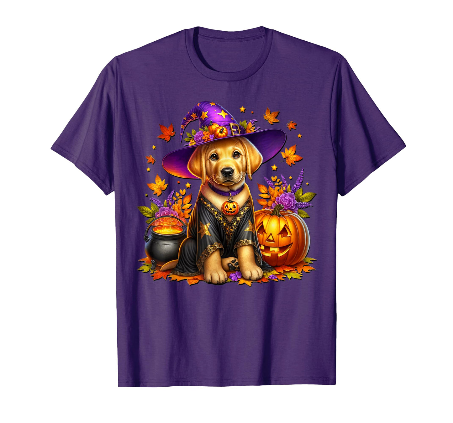 Golden Retriever Halloween Fall Graphic for Witchy Dog Mom T-Shirt
