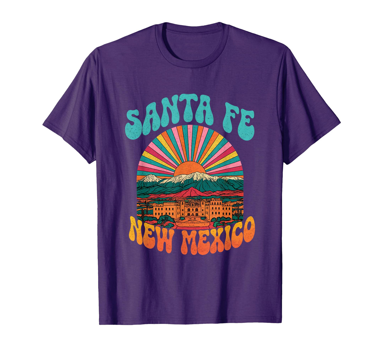Retro Santa Fe New Mexico Mountains Sunset Skyline Vintage T-Shirt