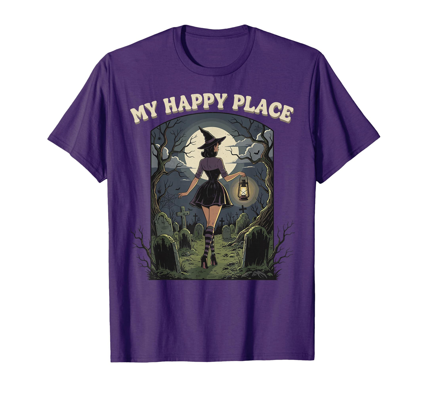 My Happy Place Goth Pin-up Gril Pagan Witch Halloween Wicca T-Shirt