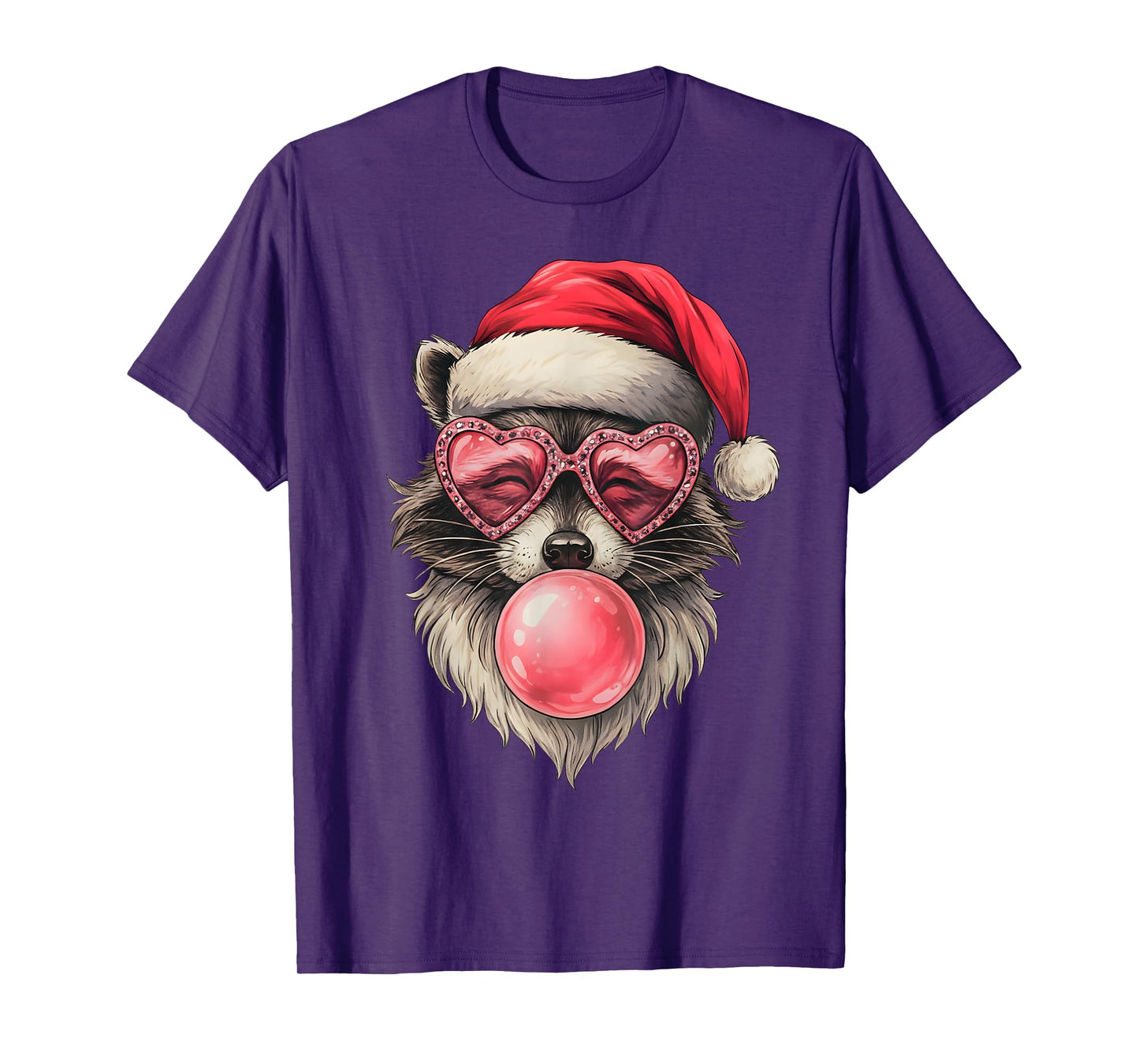 Pink Christmas Raccoon Vintage Funny Pink Santa Raccoon T-Shirt