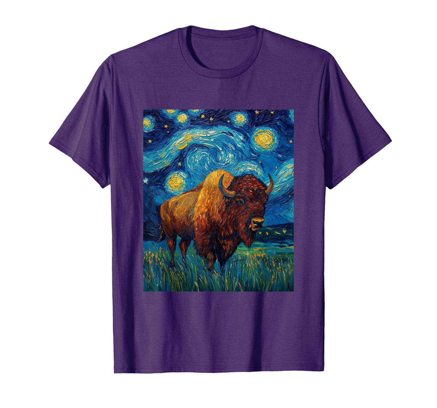 Bison Buffalo - Van Gogh Style - Starry Night Graphic T-Shirt