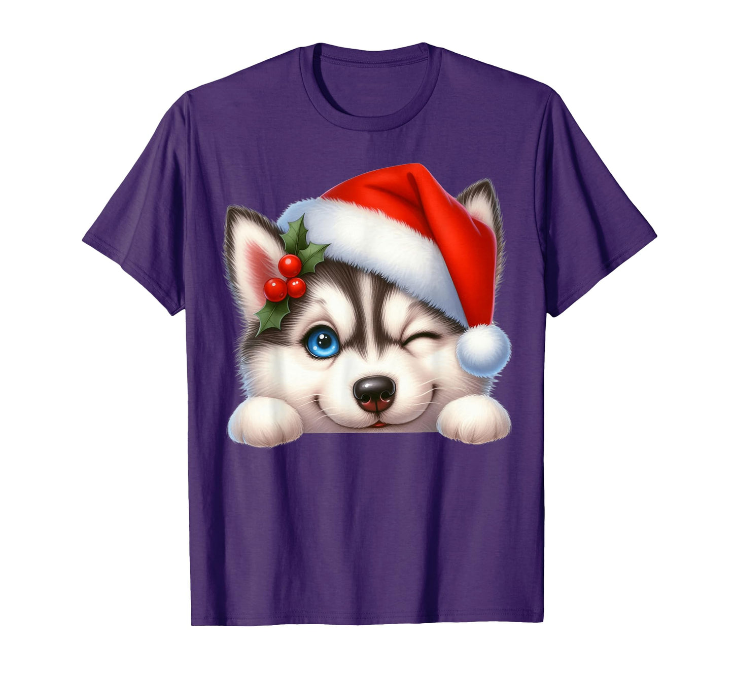 Siberian Husky Dog Christmas Santa Hat Dog Mom Dad T-Shirt