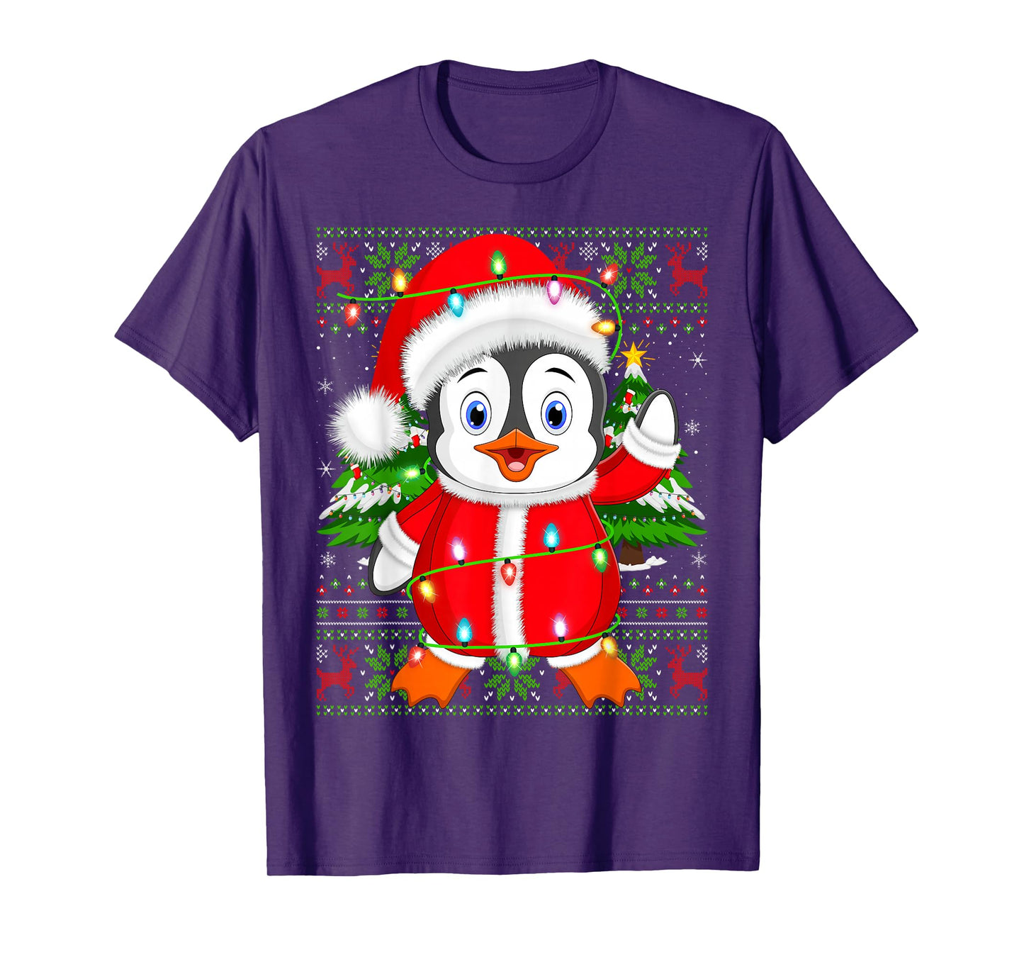 Penguin Christmas Lights Santa Costume Ugly Xmas Sweaters T-Shirt