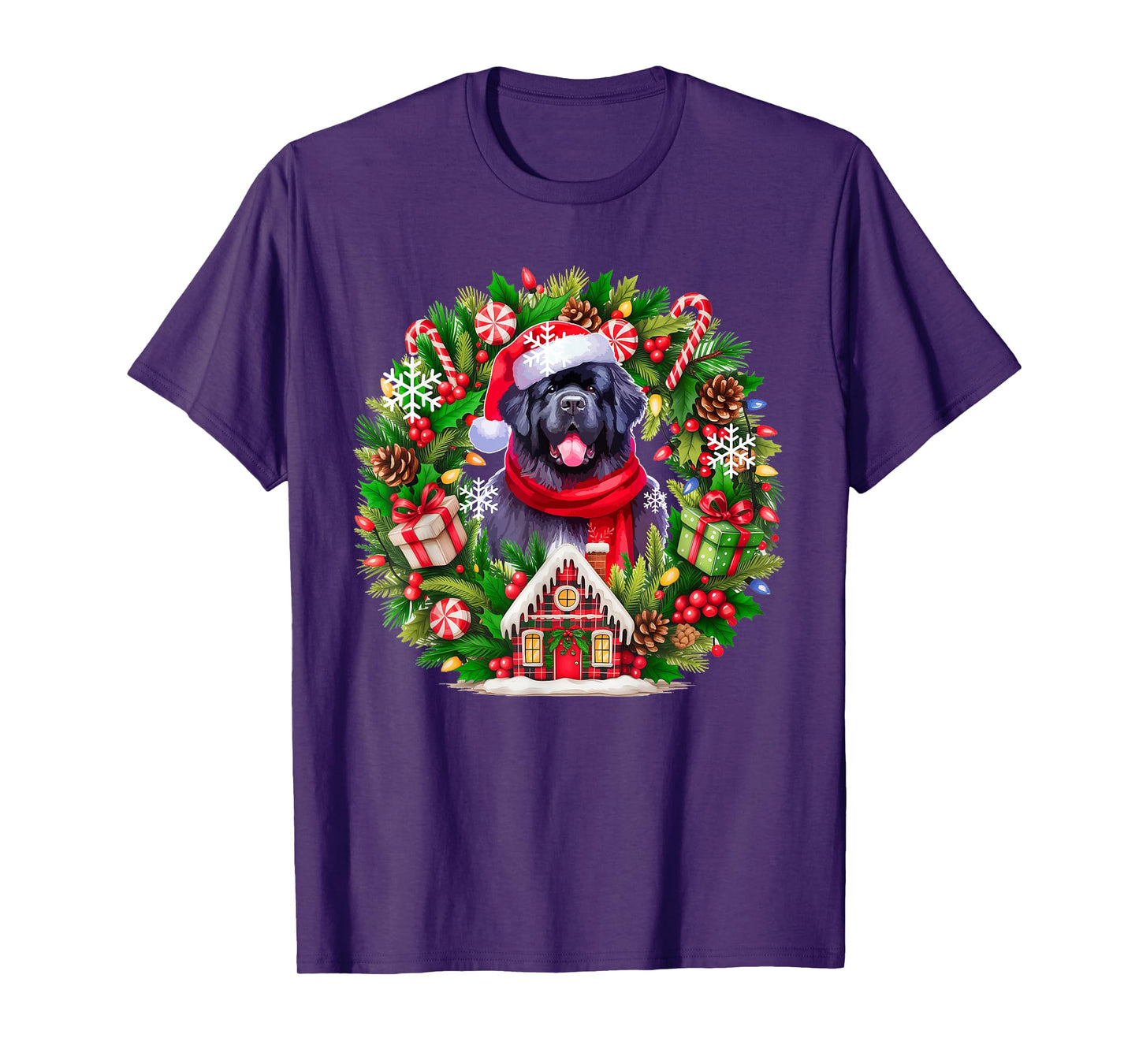 Santa Newfoundland Christmas Floral Circle Owner Kids T-Shirt
