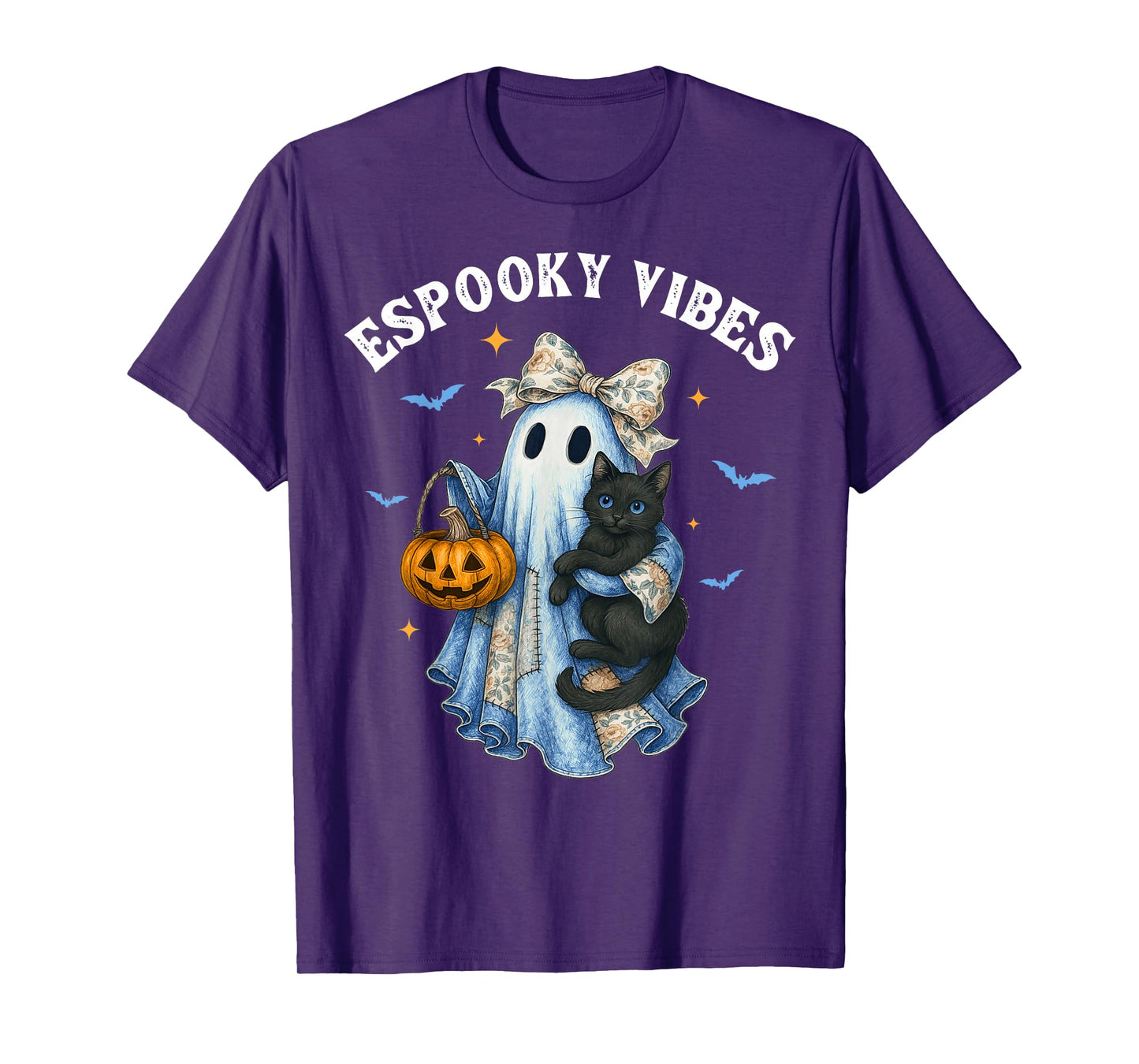 Spooky Vibes Ghost Witch Black Cat Funny Halloween Costumes T-Shirt
