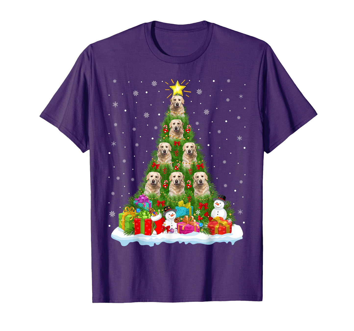 Golden Retriever Dog Christmas Tree Decor Funny Xmas Lights T-Shirt