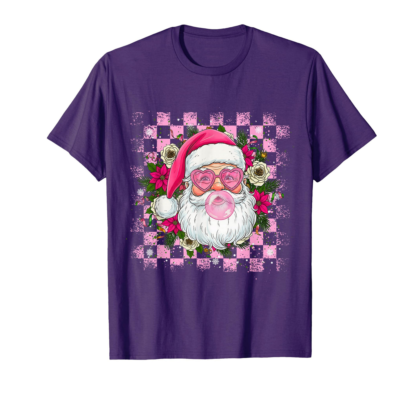 Vintage Retro Santa Christmas Bubble Gum Pink Sunglasses T-Shirt