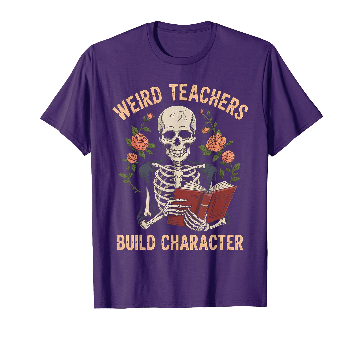 Funny Skeleton Book Floral Skull Halloween Teacher for Women T-Shirt