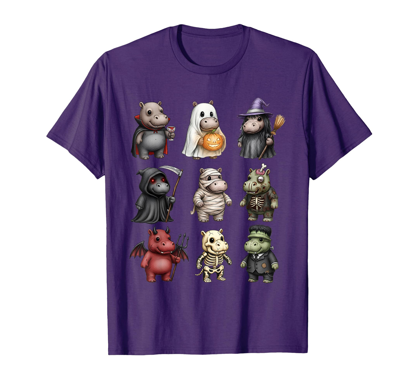 Funny Hippo Ghost Witch Zombie Halloween Costume Boys Girls T-Shirt