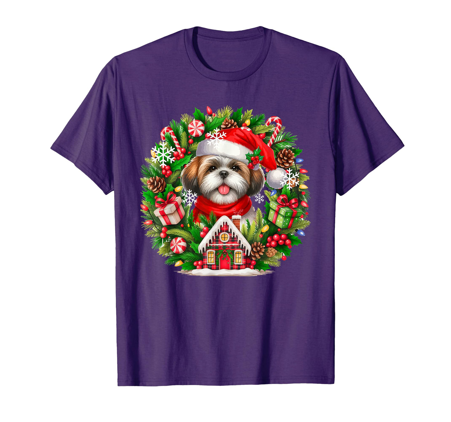 Santa Shih Tzu Christmas Floral Circle Matching Owner Kids T-Shirt