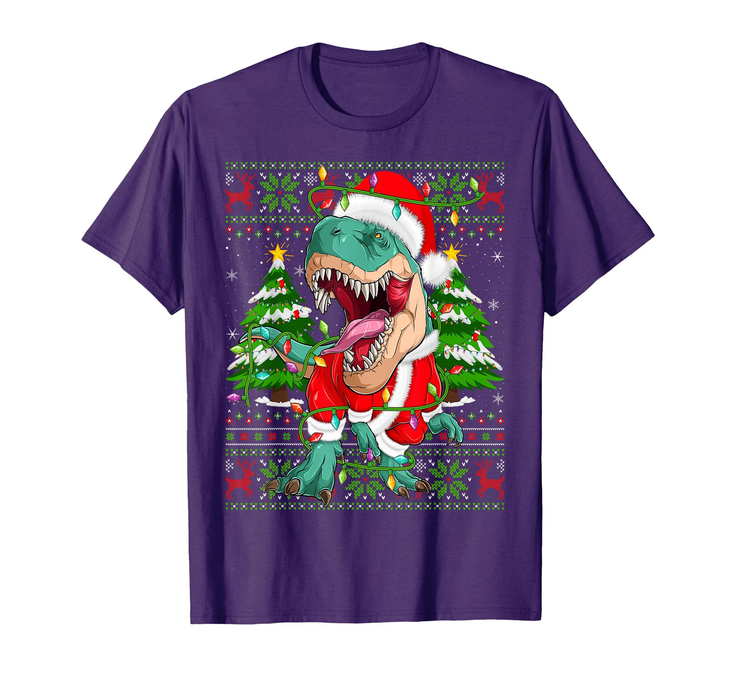Funny T-Rex Dinosaur Christmas Lights Ugly Xmas Sweaters T-Shirt