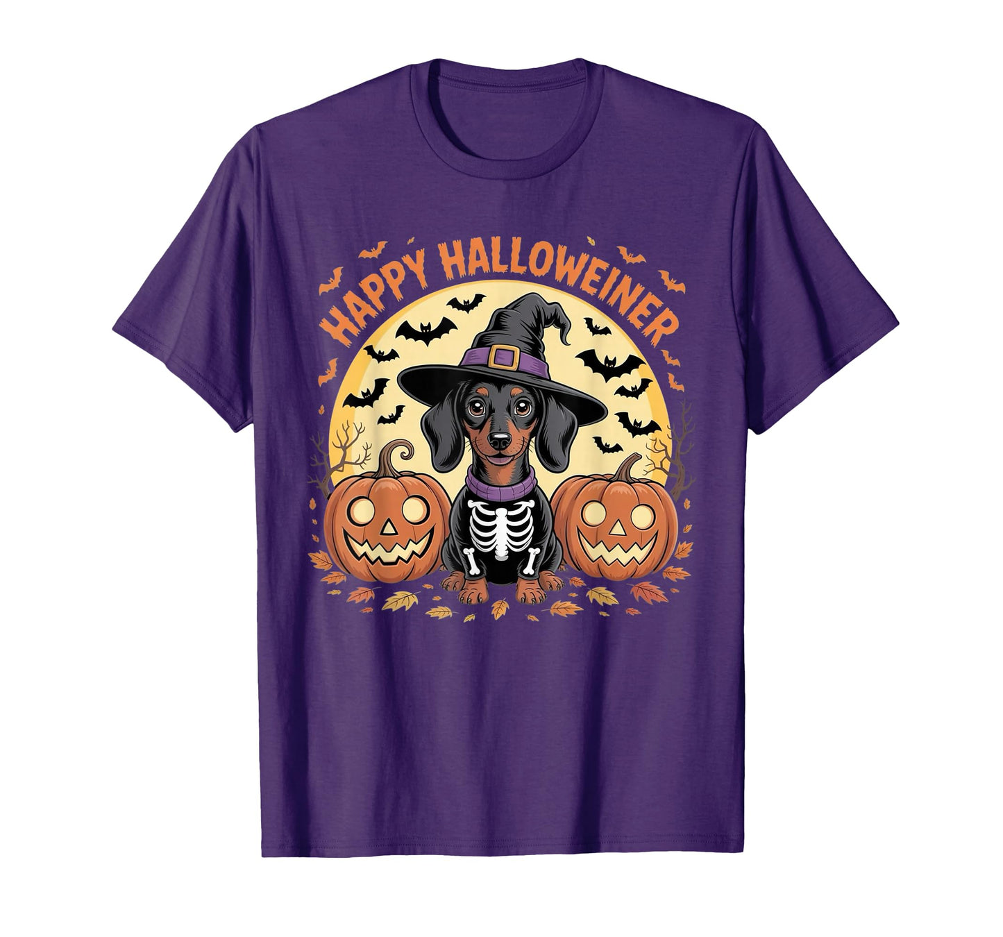 Happy Halloweiner Dachshund with Funny Halloween Pumpkins T-Shirt