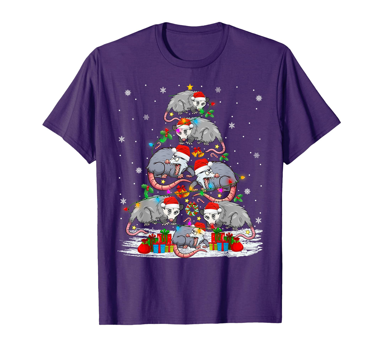 Opossum Christmas Tree Lights Holiday Santa Hat Xmas T-Shirt