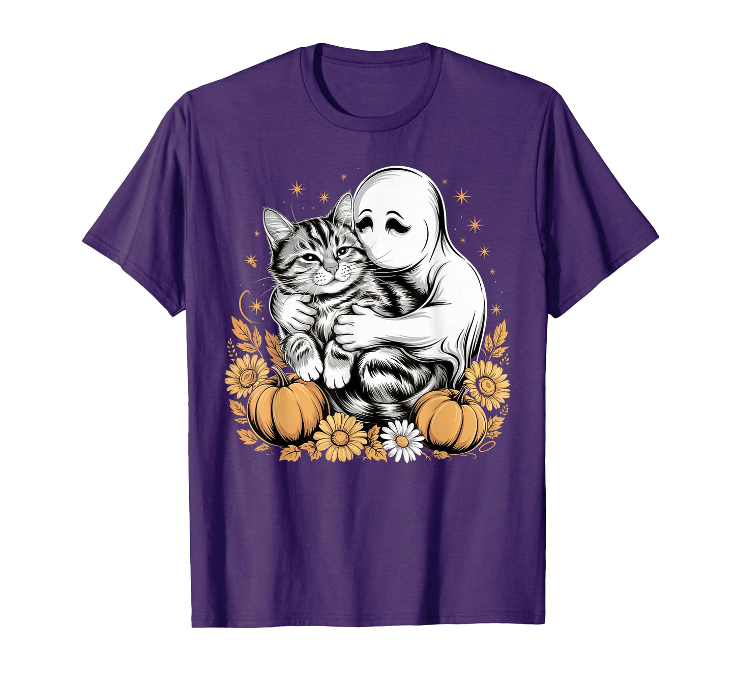 Womens Halloween Ghost Black Cat Ghost Halloween Girls T-Shirt
