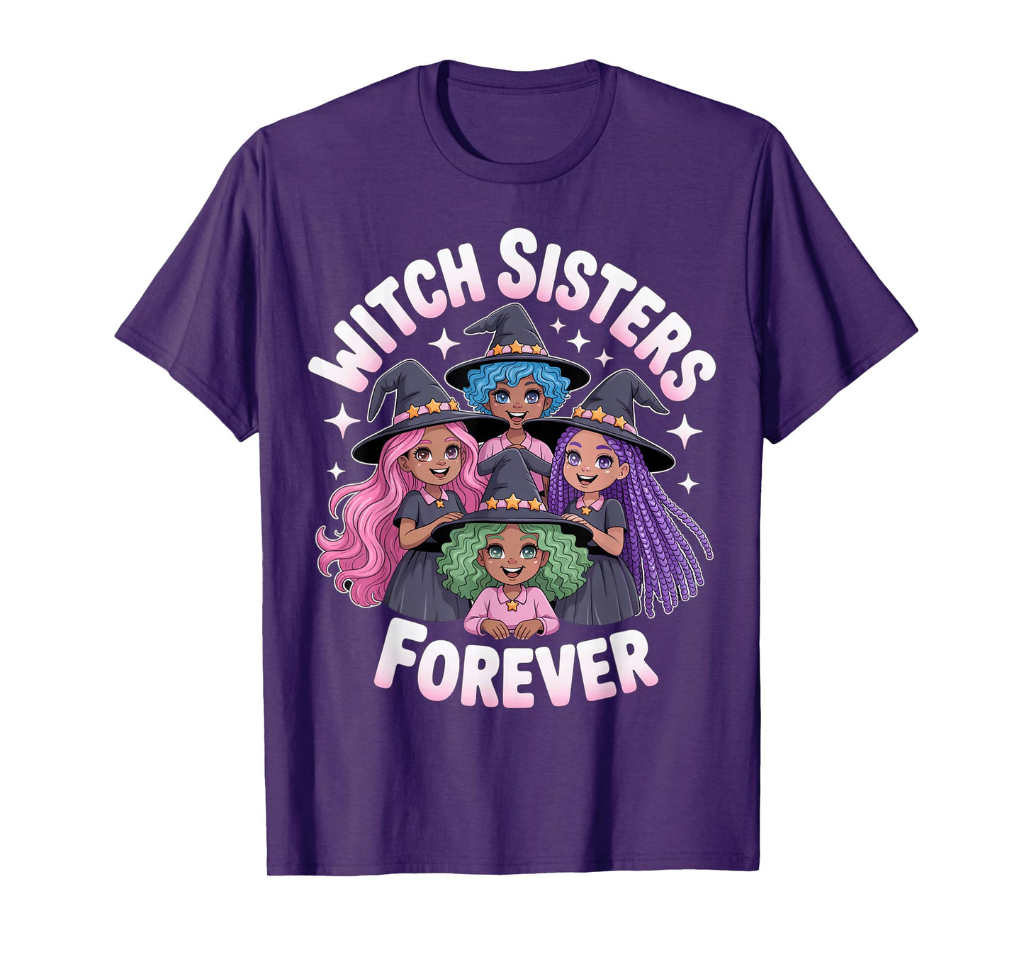 Black Witch Sisters Forever Matching Halloween Bestie Family T-Shirt