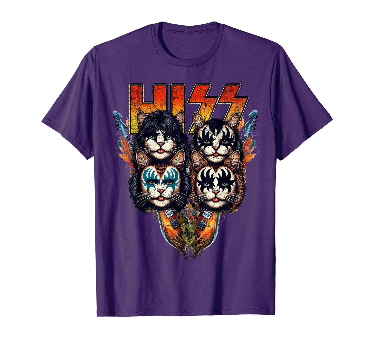 Hiss Funny Cats Kittens Parody Rock Rockin vintage retro cat T-Shirt