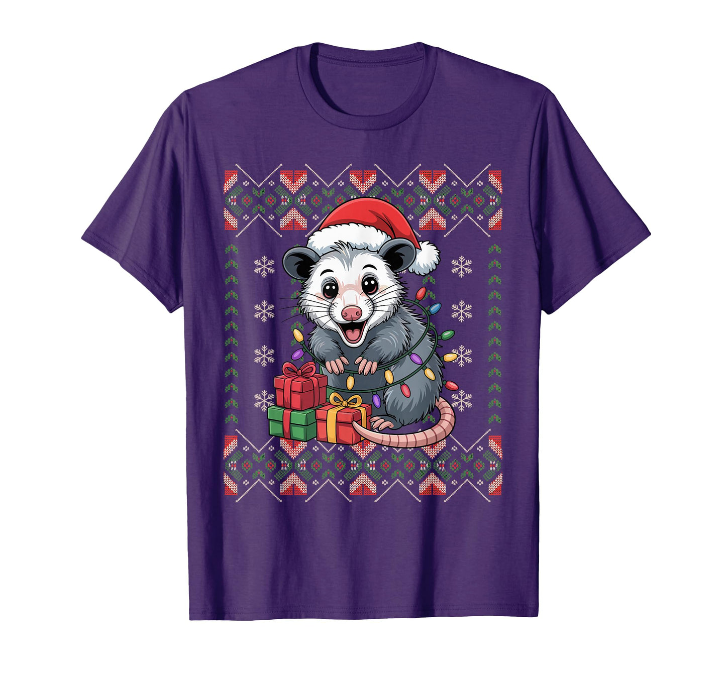 Santa Opossum Christmas Ugly Sweater Funny Holiday Pajamas T-Shirt