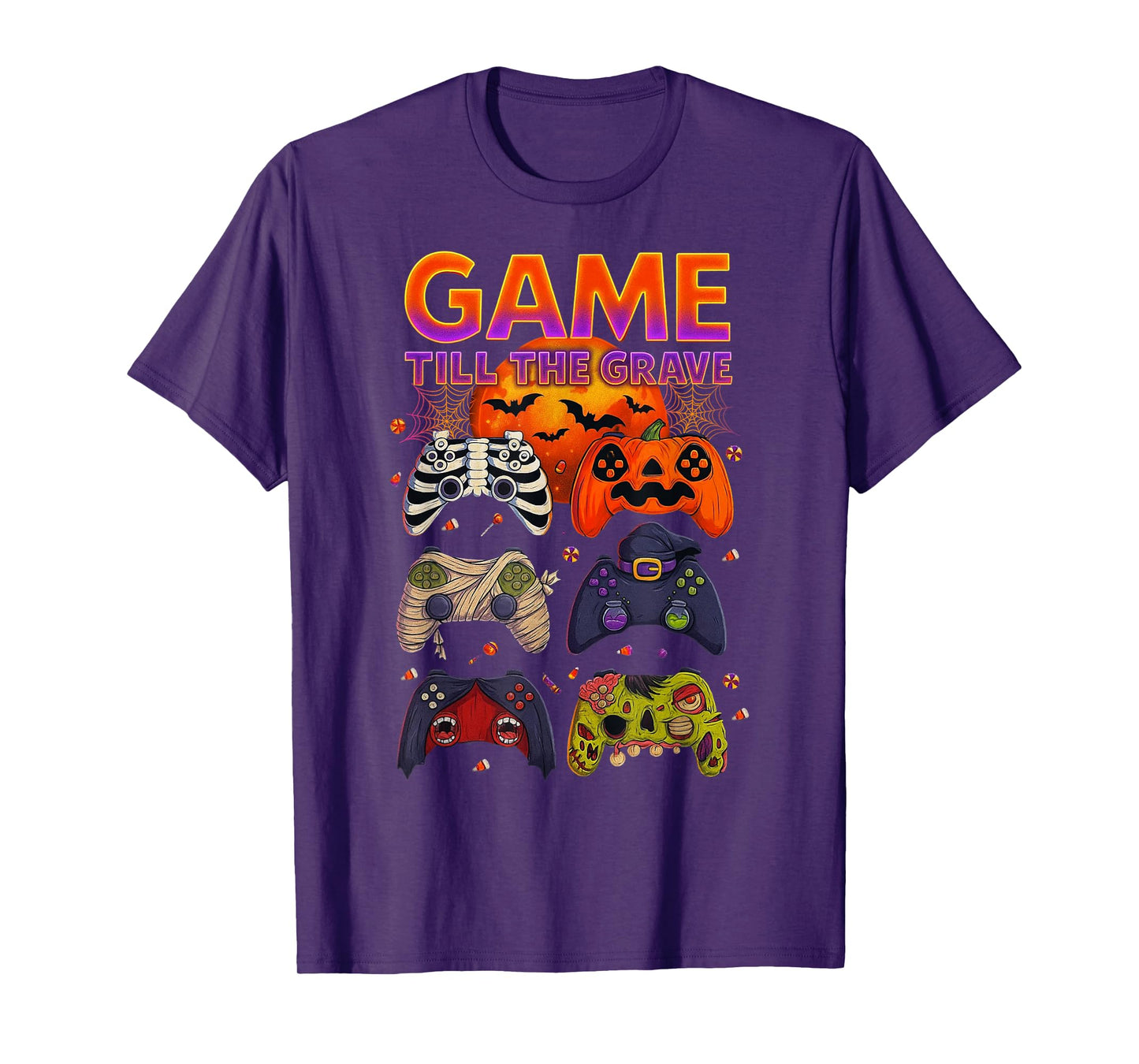 Game Till The Grave Halloween Funny Gamer Controller Pumpkin T-Shirt