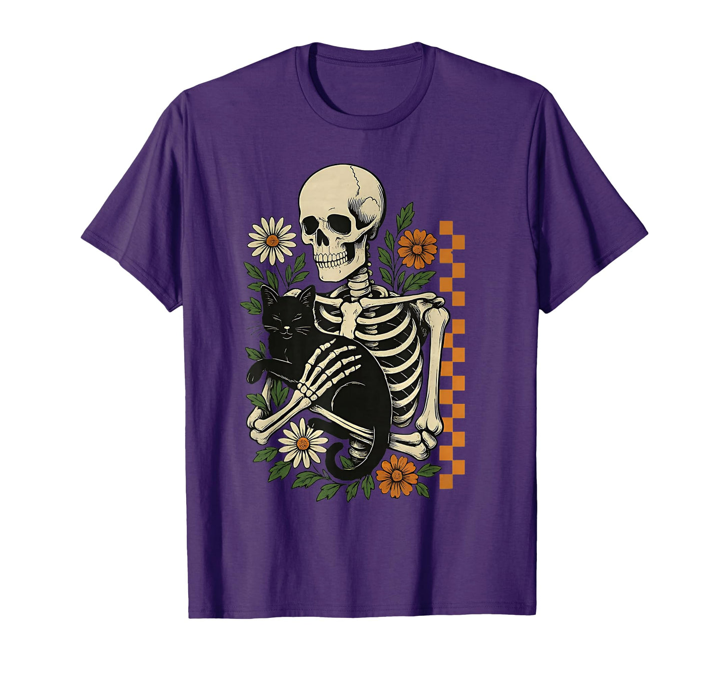 Funny Floral Skeleton Hugging Cat Halloween Cat Mom Cat Dad T-Shirt