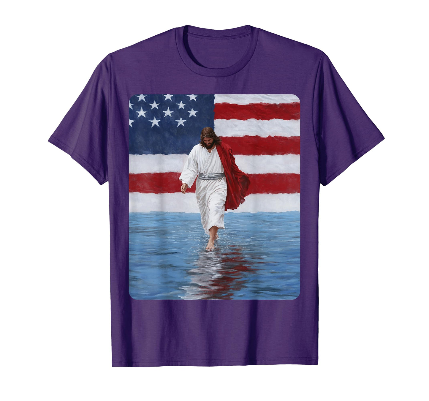 Jesus Walking On Water American Flag USA T-Shirt