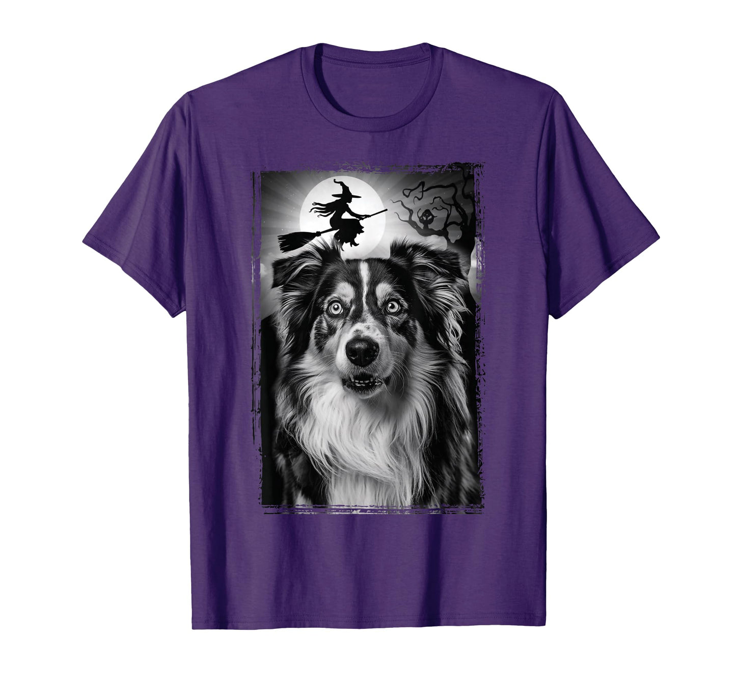 Shepherd Selfie Full Moon Flying Witch Halloween Dog T-Shirt