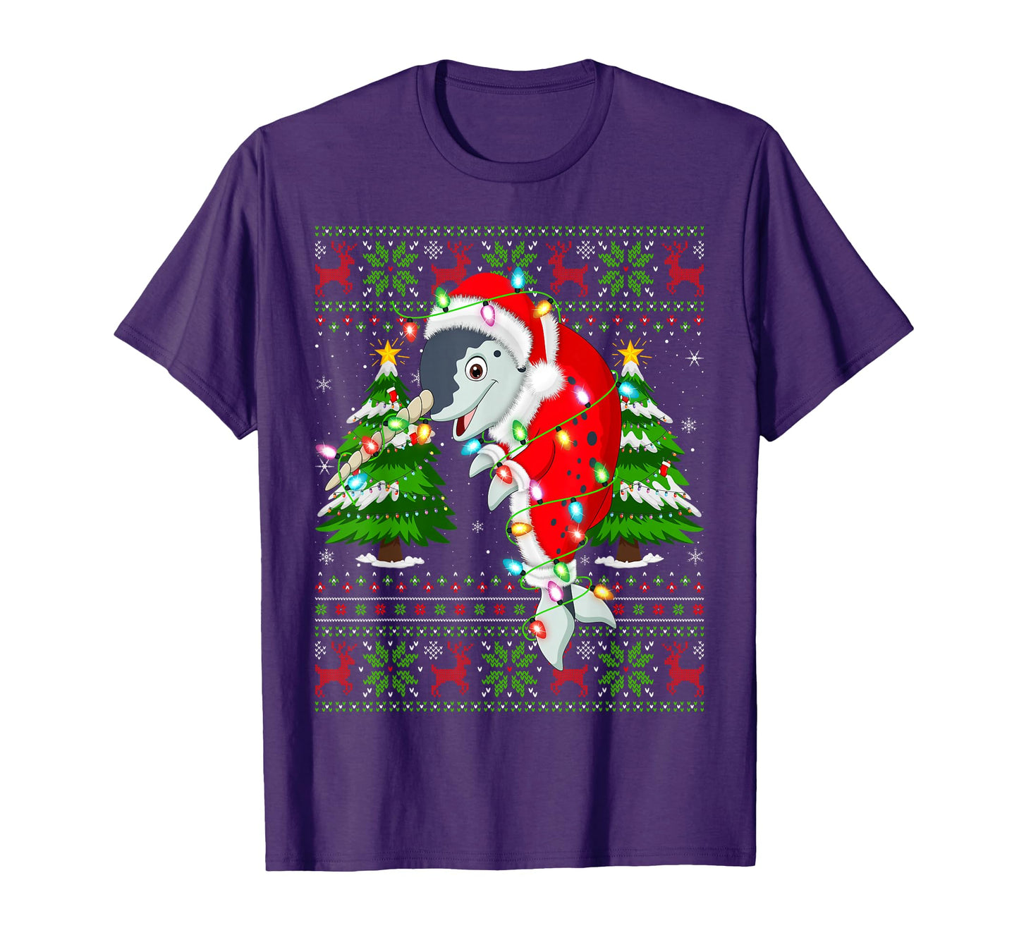 Narwhal Christmas Lights Santa Costume Ugly Xmas Sweaters T-Shirt