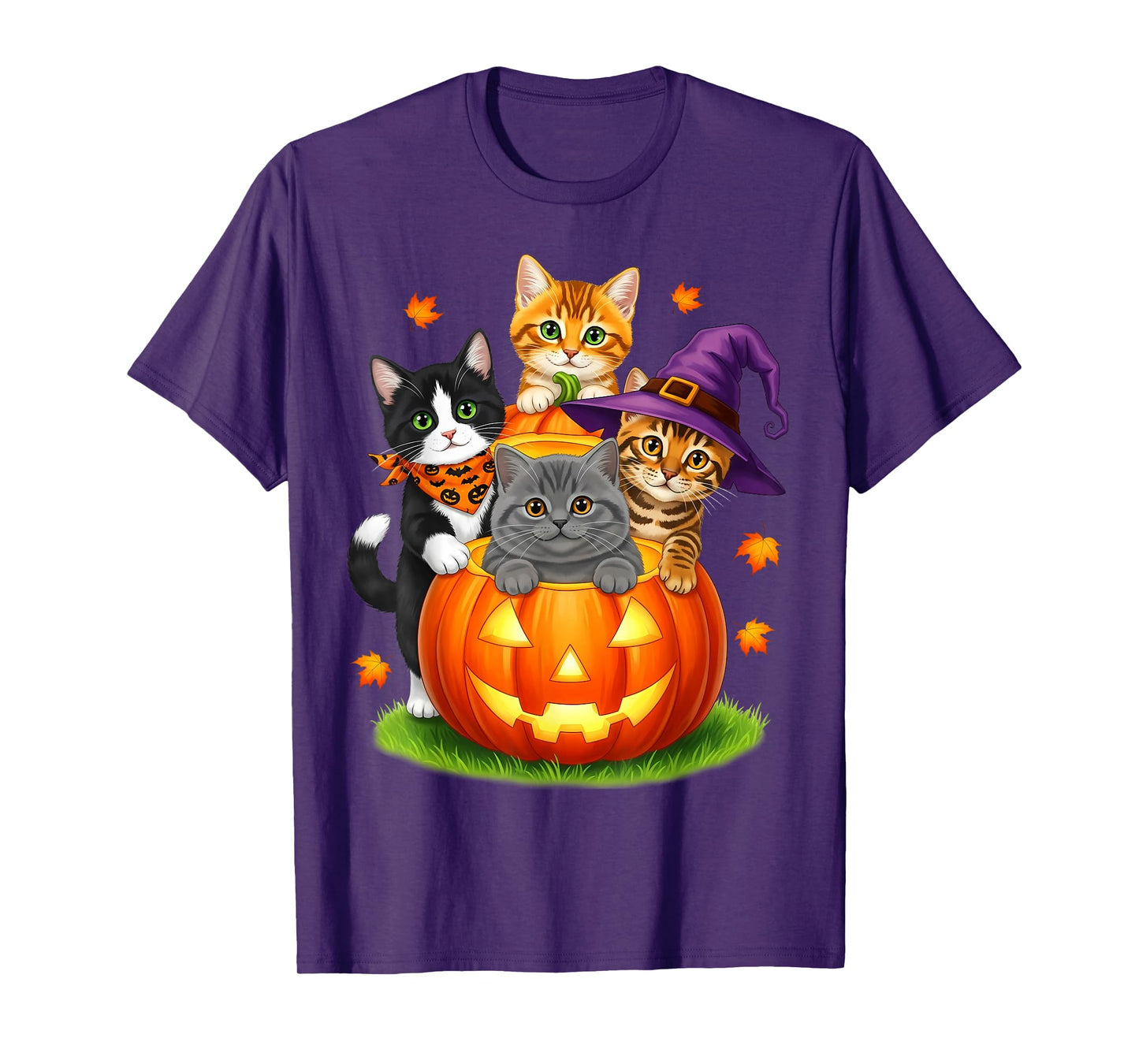 Cute Kittens Pumpkin Halloween Spooky Season Men Women Kids T-Shirt