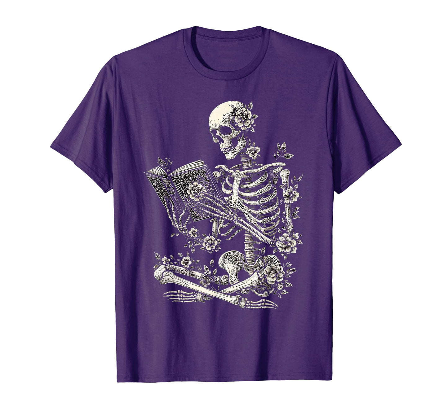 Skeleton Book Floral Skull Halloween Teacher Costume T-Shirt