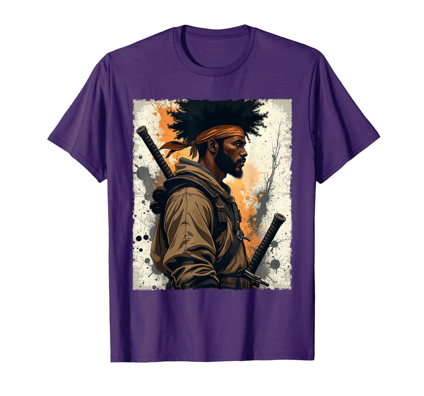 African Samurai Afro American Bushido Warrior Katana Vintage T-Shirt