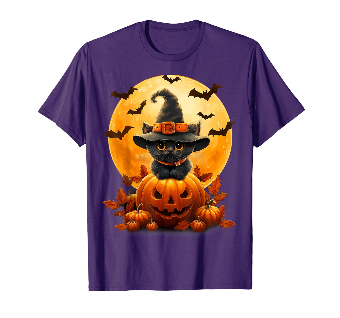 Spooky Halloween Moon Black Cat Witch Pumpkin Autumn Season T-Shirt