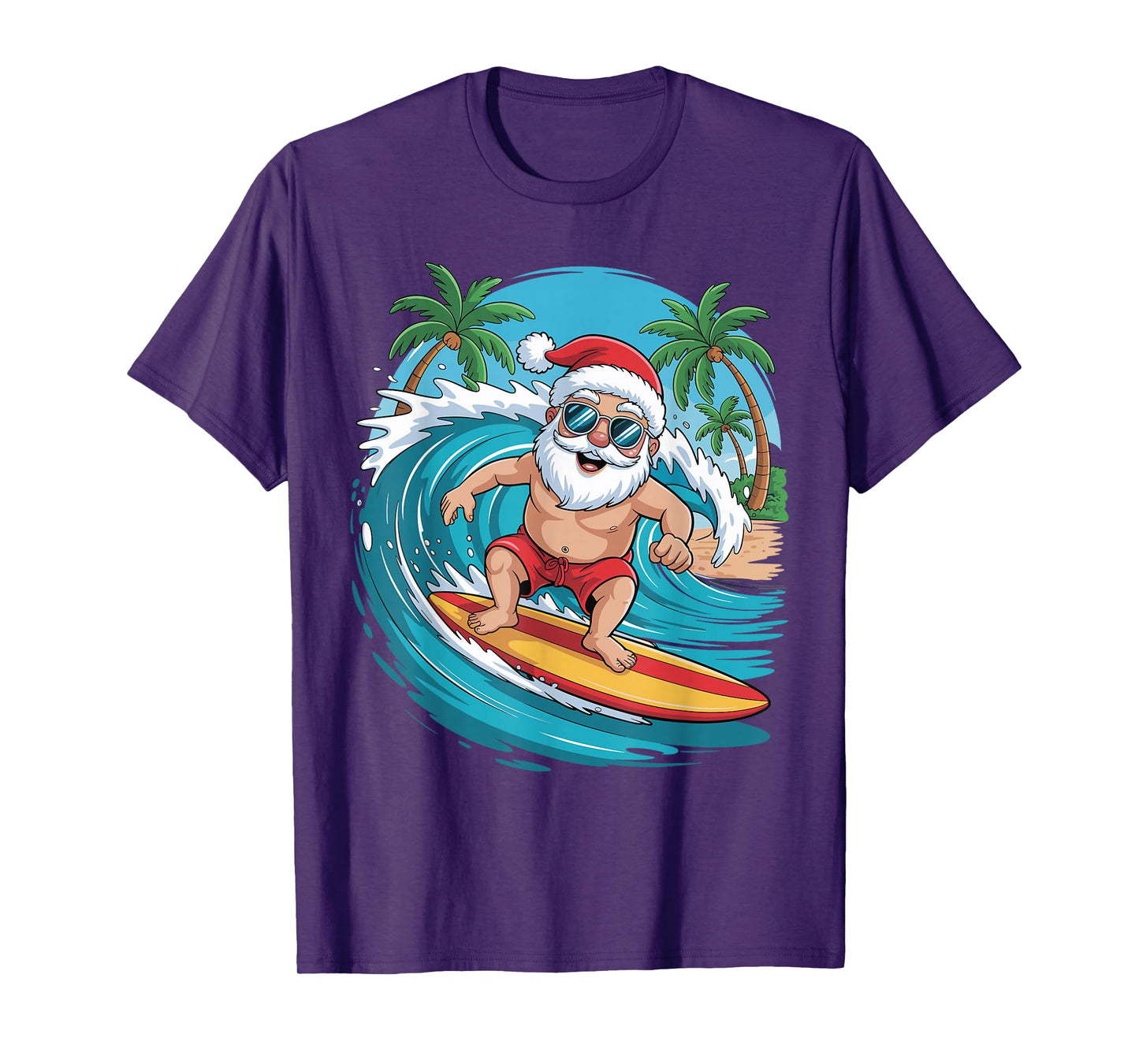 Funny Santa Surfing Lover Christmas Xmas Pajama Men Women T-Shirt