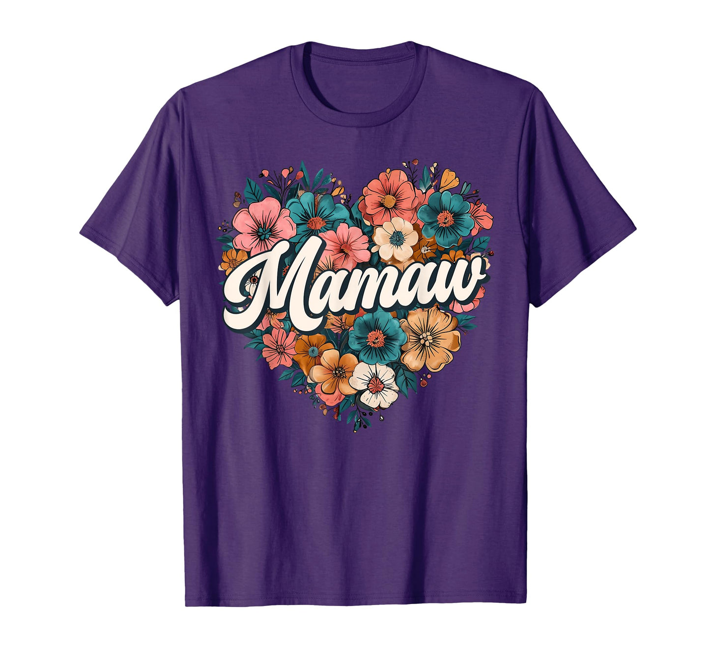Mamaw Floral Heart Flower Mother's Day Vintage Retro T-Shirt