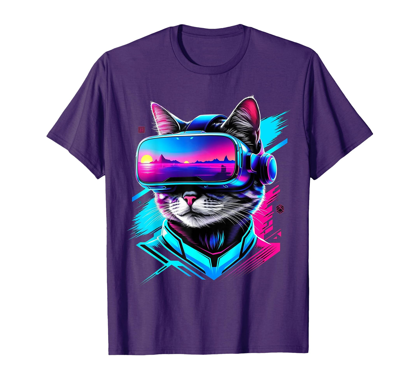 Funny VR Gamer Cat In VR Headset Virtual Reality Gaming T-Shirt for Men Women Girls Kids