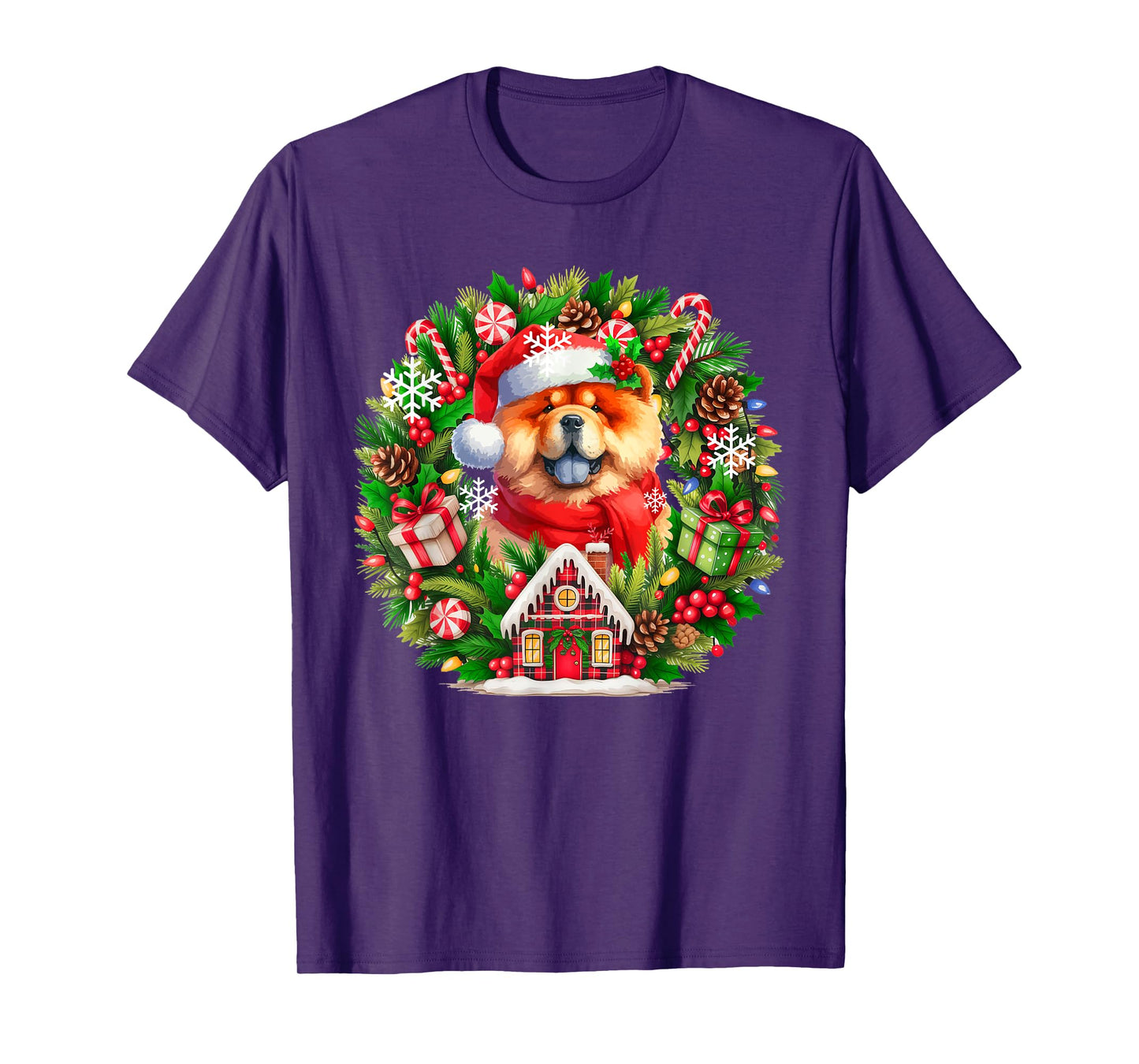 Santa Chow Chow Christmas Floral Circle Matching Owner Kids T-Shirt