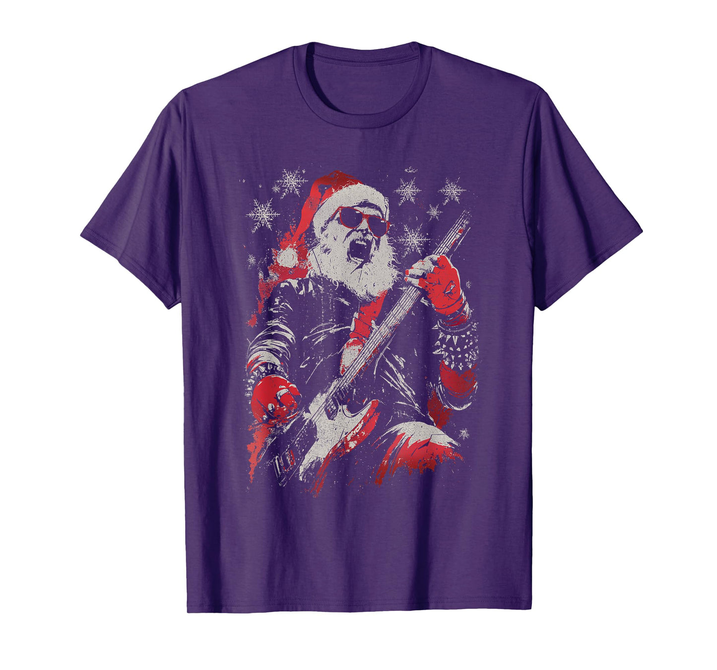 Retro Santa Claus Playing Guitar Funny Merry Christmas Xmas T-Shirt