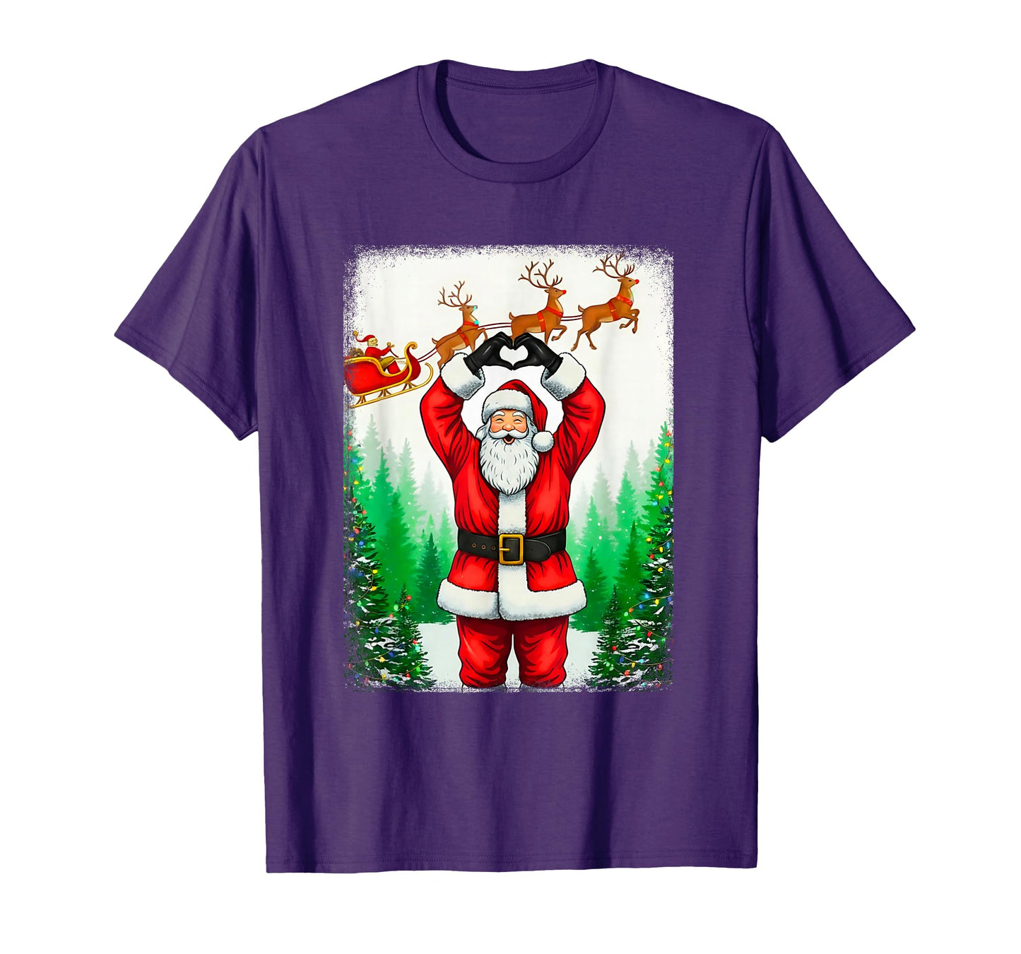 Funny Santa Clause Heart Hands Poster Christmas Men Boys T-Shirt