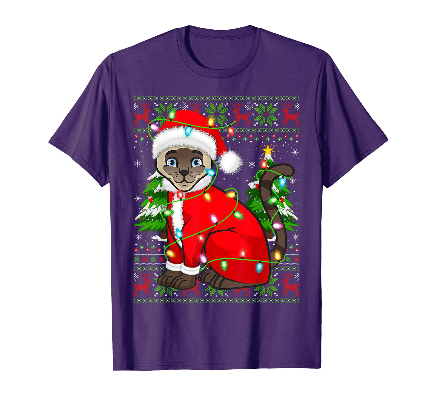 Siamese Cat Christmas Lights Santa Costume Ugly Xmas Sweater T-Shirt