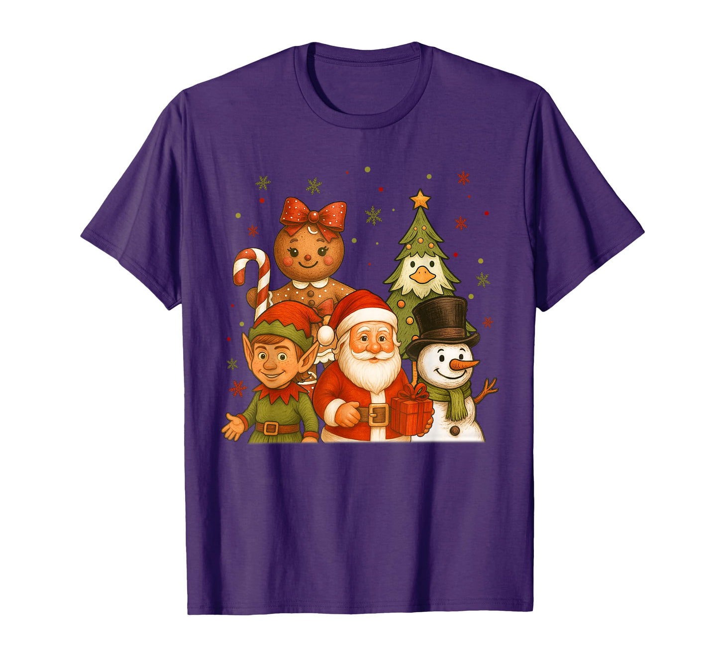 Retro Santa Elf Snowman Gingerbread Christmas Goose Tree Men T-Shirt