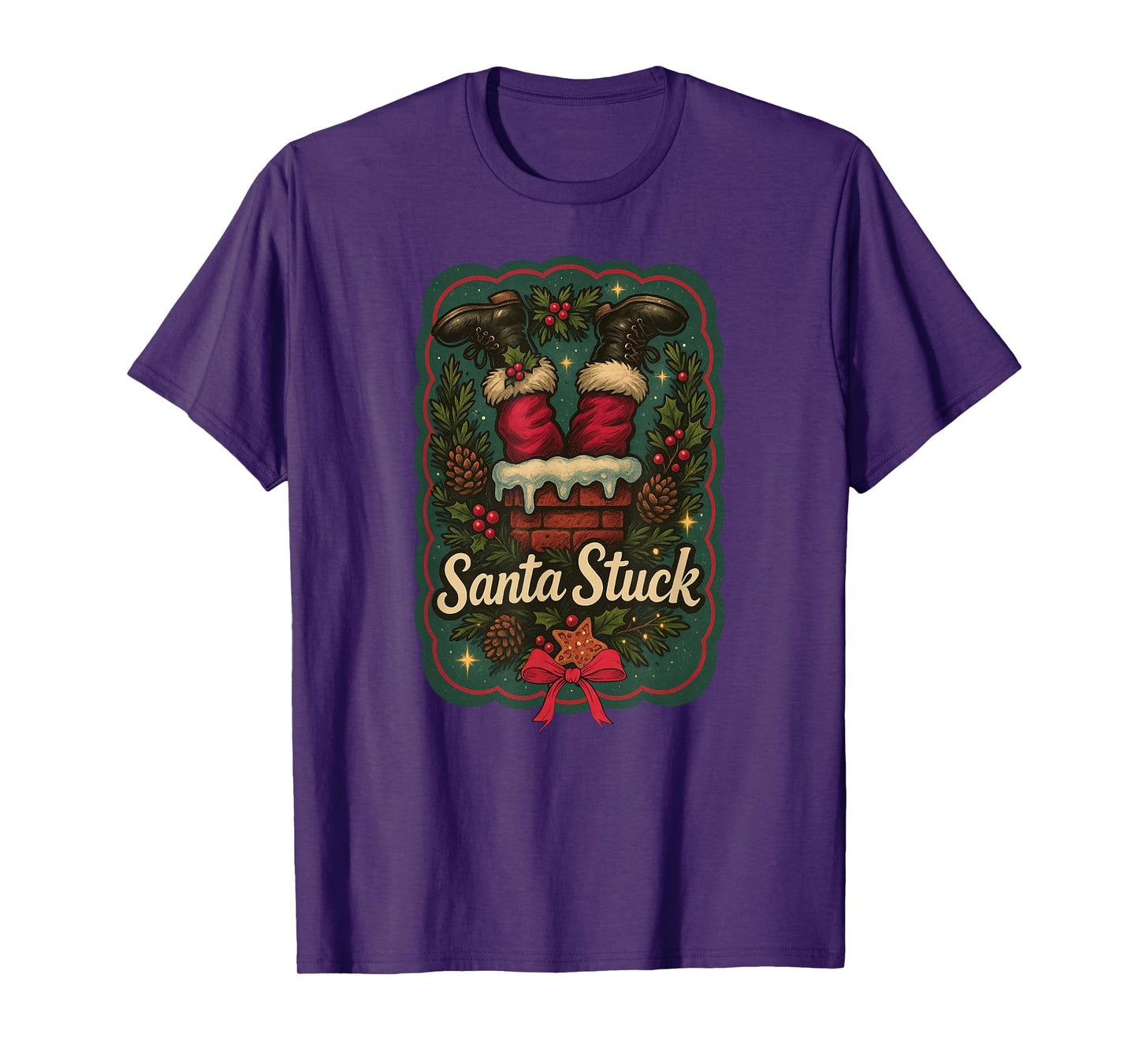 Santa Stuck Funny Christmas Chimney Holiday Graphic T-Shirt