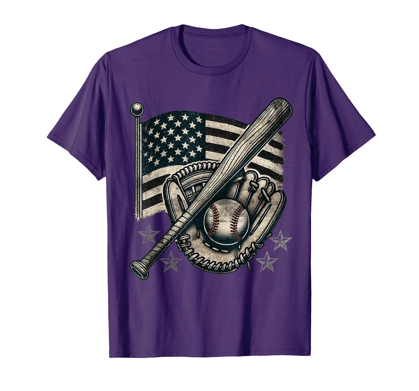 Vintage Baseball American Flag Player Funny Baseball T-Shirt