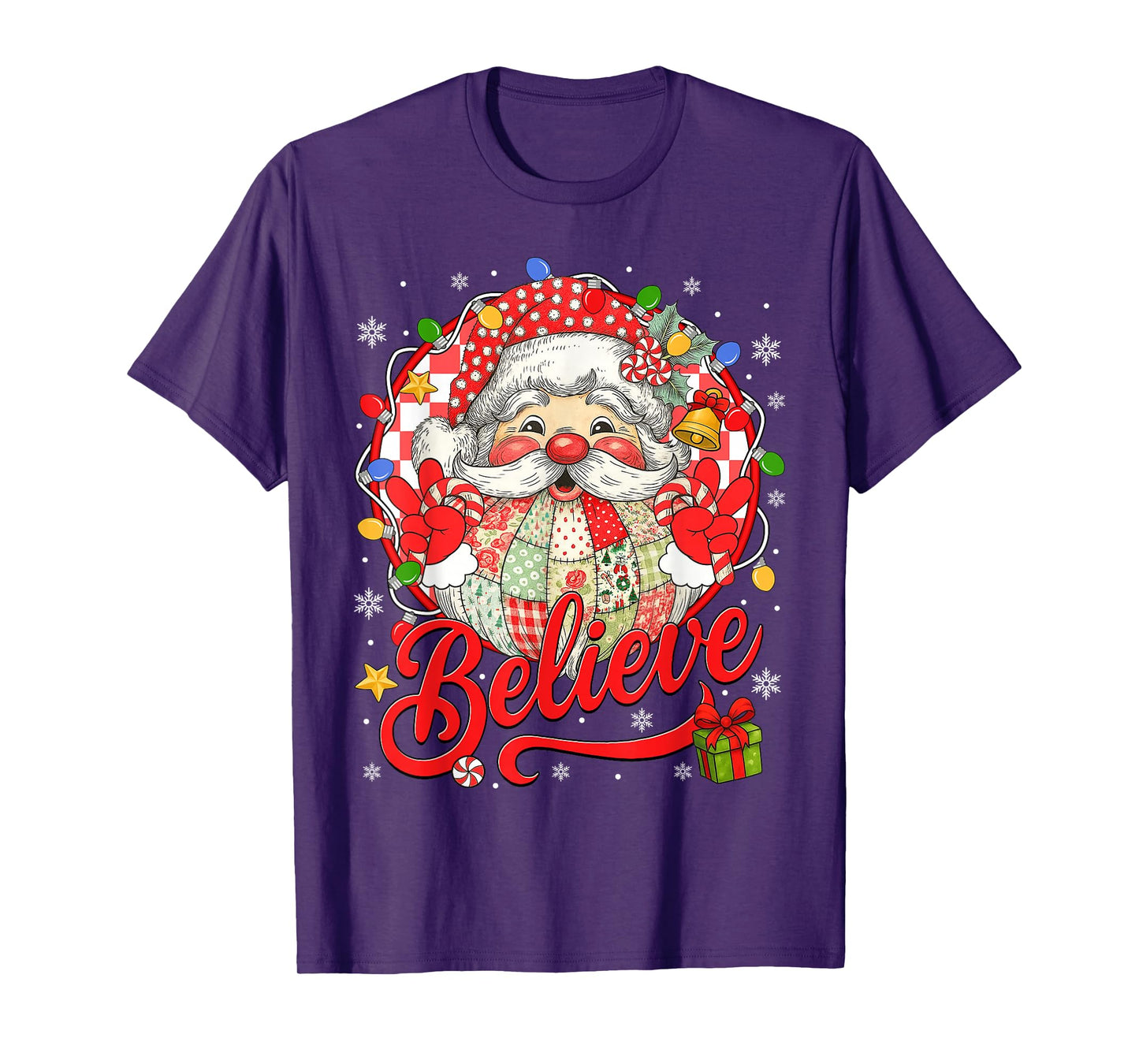 Vintage Christmas Santa Claus Believe Xmas Women Boys Girls T-Shirt