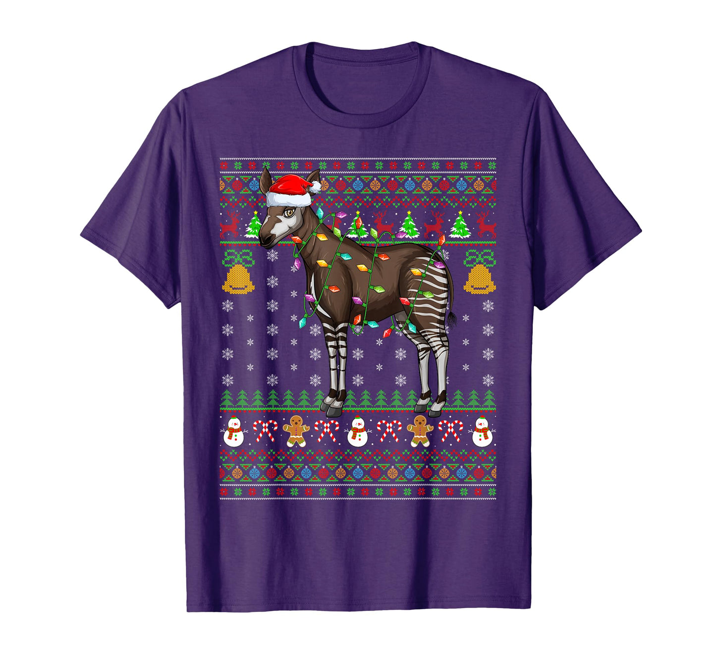 Okapi Christmas Lights Funny Okapi Santa Ugly Sweaters Xmas T-Shirt