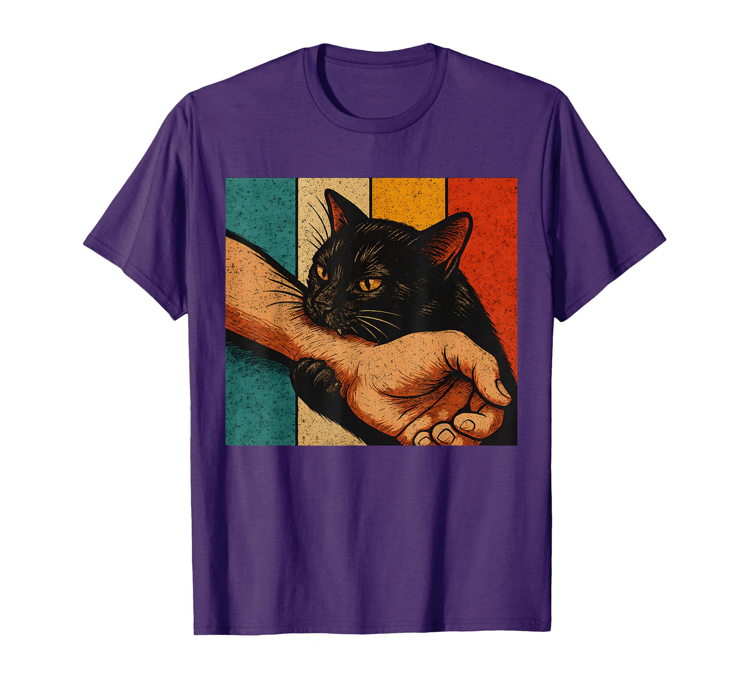 Retro Funny Black Cat Bite Vintage Cat Graphic Men Women T-Shirt