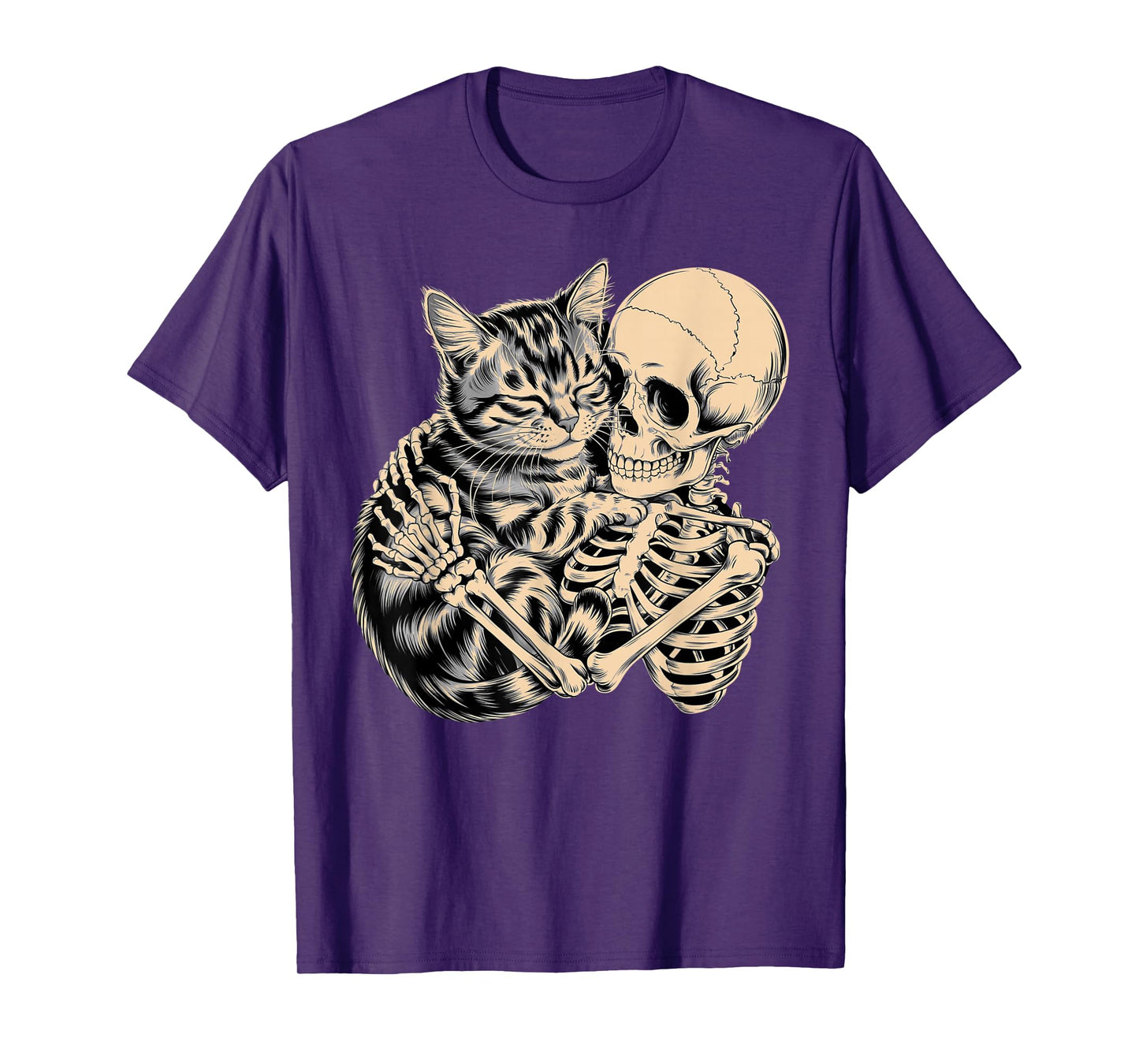 Womens Halloween Cat Skeleton Hugging Cat Halloween Girls T-Shirt