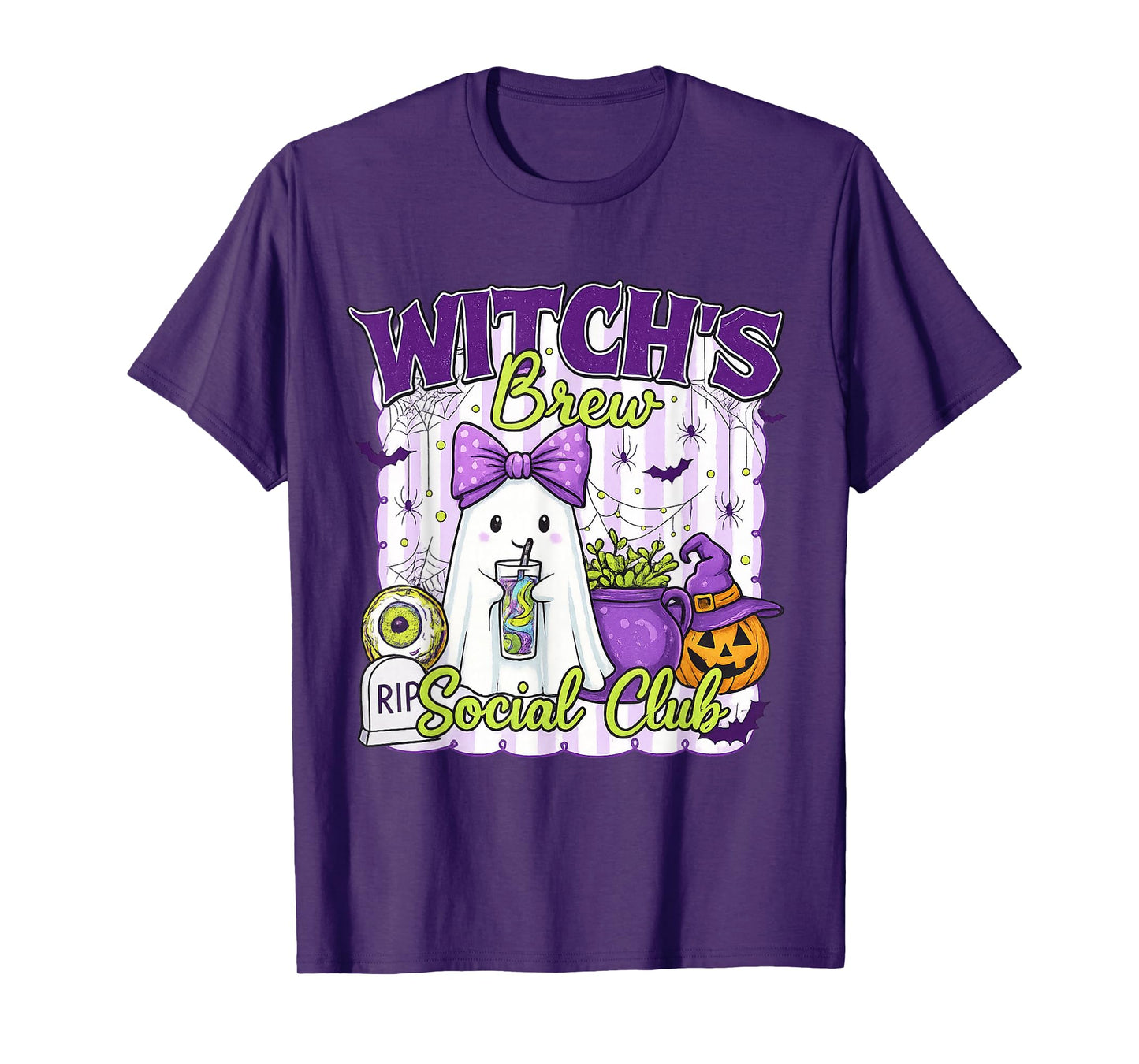 Kawaii Witch’s Brew Social Club Ghost Halloween Coffee Funny T-Shirt