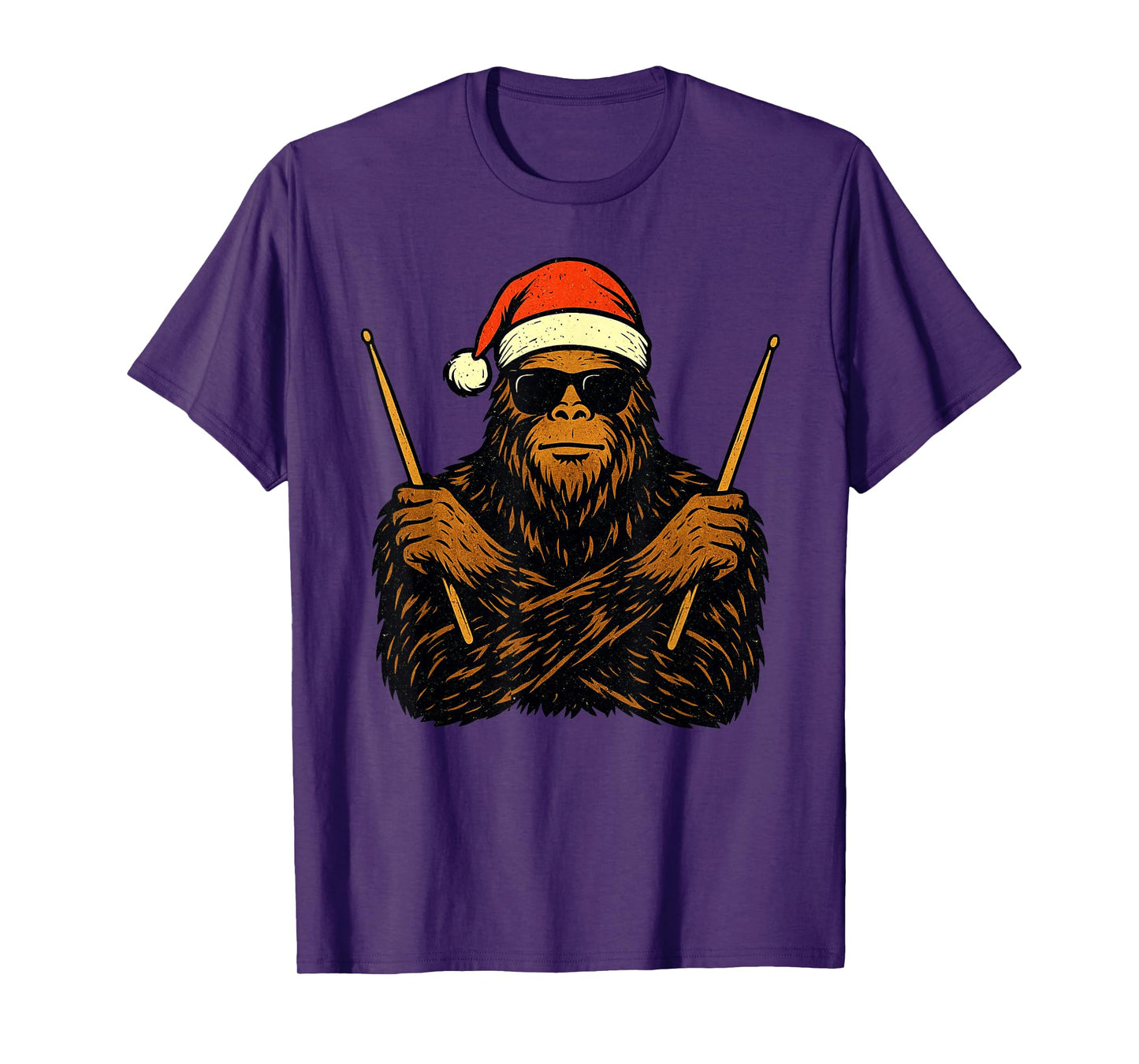 Sasquatch Playing Drums Christmas Vintage Funny Drummer Xmas T-Shirt