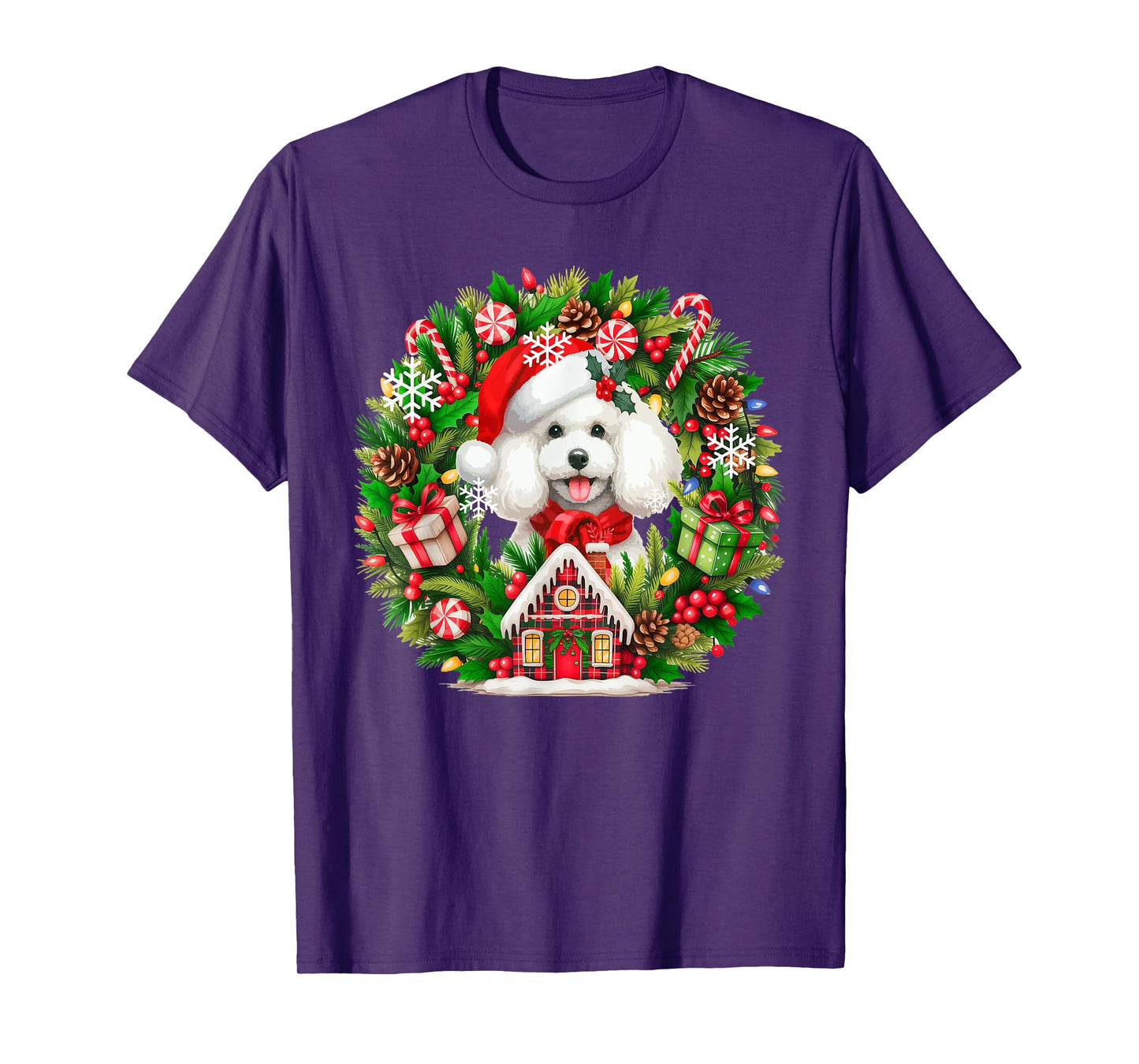 Santa Poodle Christmas Floral Circle Matching Owner Kids T-Shirt