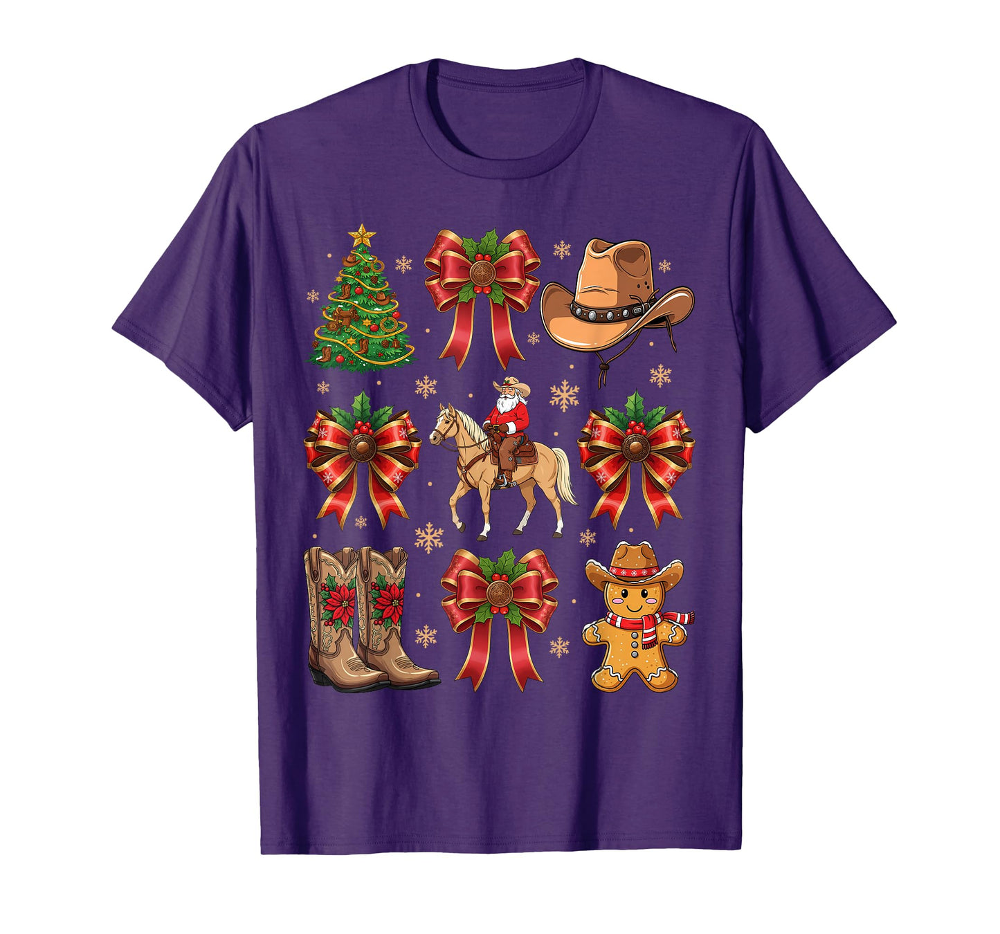 Christmas Santa Cowboy Gingerbread Xmas Coquette Bow Holiday T-Shirt