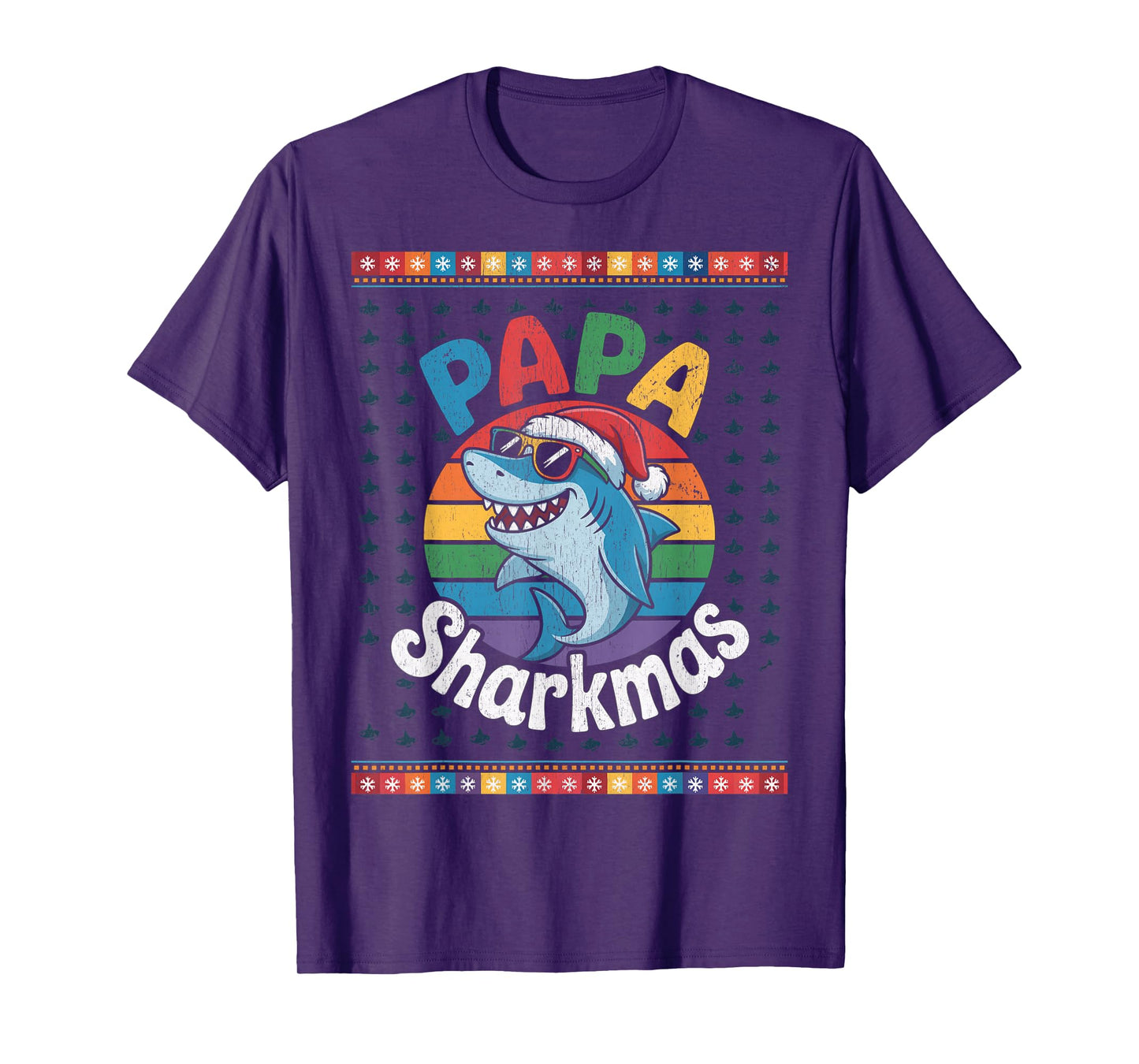 Papa Sharkmas Funny Shark Santa Hat Ugly Christmas Sweater T-Shirt