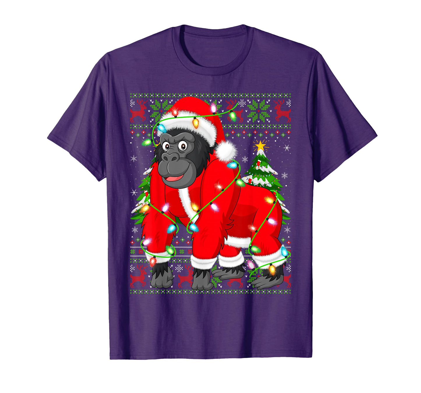Gorilla Christmas Lights Santa Costume Ugly Xmas Sweaters T-Shirt